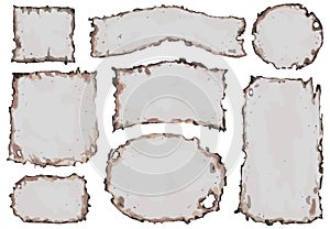 Pieces of burned paper set. Vintage design elements collection.